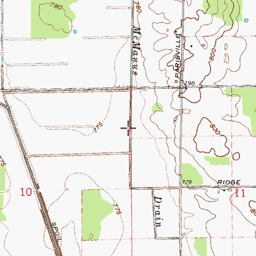 Topographic Map of McManus Drain, MI