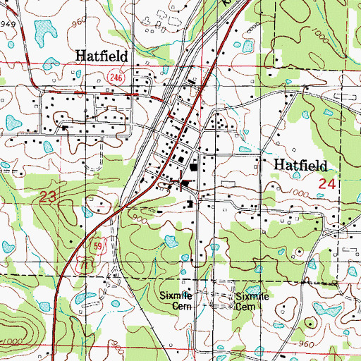 Topographic Map of Hatfield High School (historical), AR