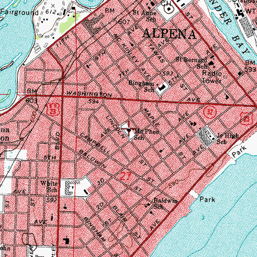 Topographic Map of McPhee School, MI