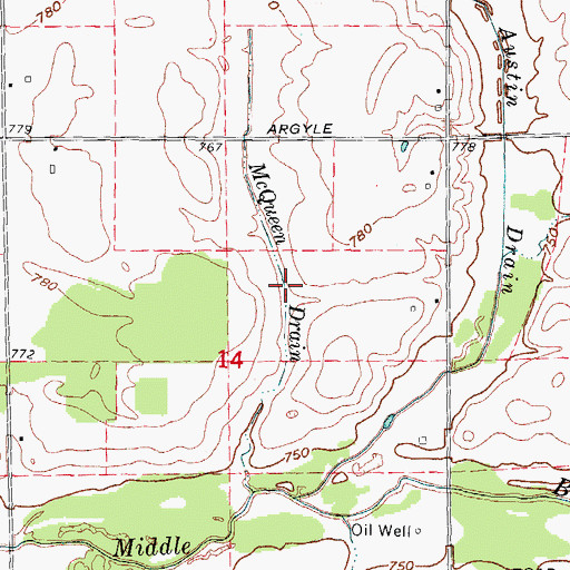 Topographic Map of McQueen Drain, MI