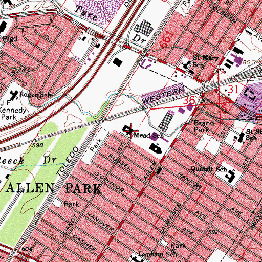 Topographic Map of Mead School, MI