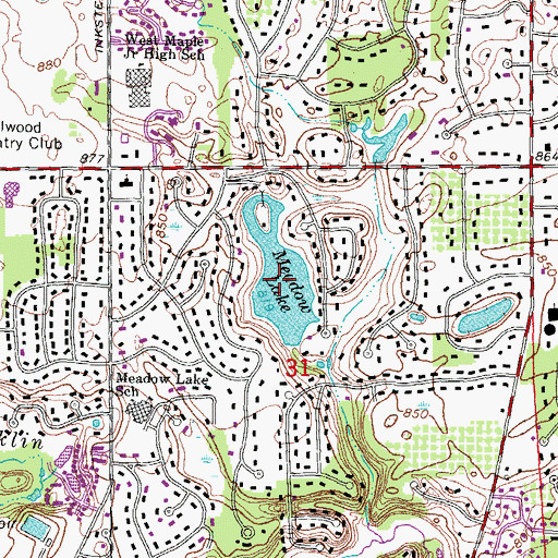 Topographic Map of Meadow Lake, MI