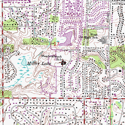 Topographic Map of Meadowbrook School, MI