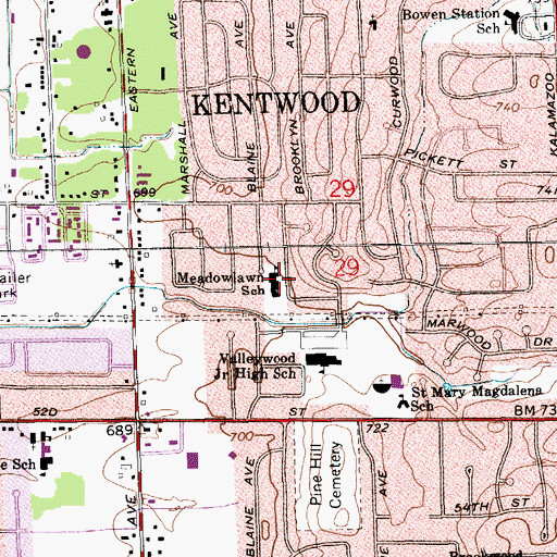 Topographic Map of Meadowlawn School, MI