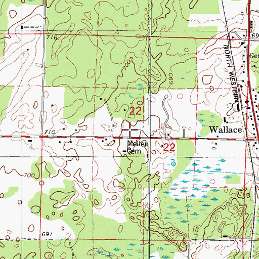 Topographic Map of Mellen Cemetery, MI