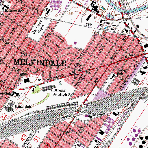 Topographic Map of Melvindale, MI