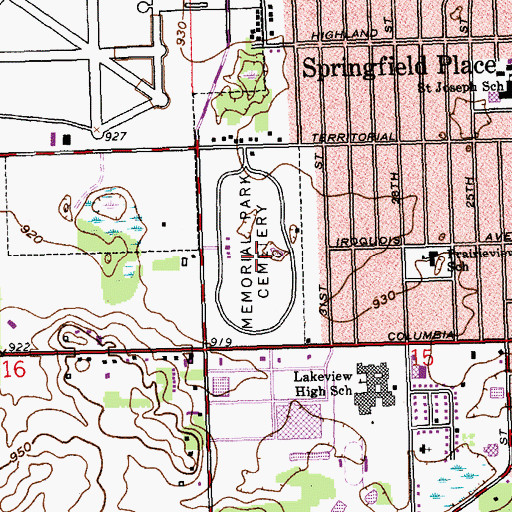 Topographic Map of Memorial Park Cemetery, MI