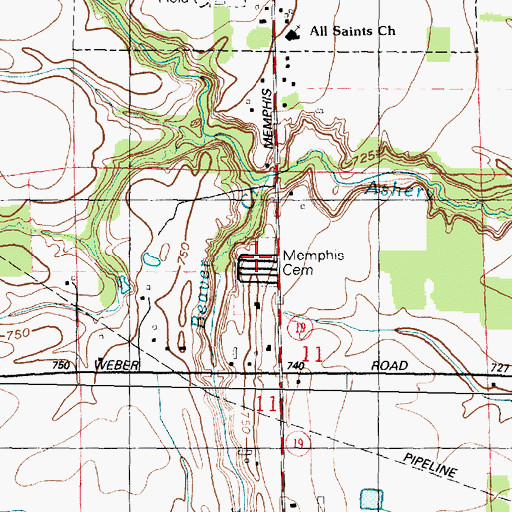 Topographic Map of Memphis Cemetery, MI