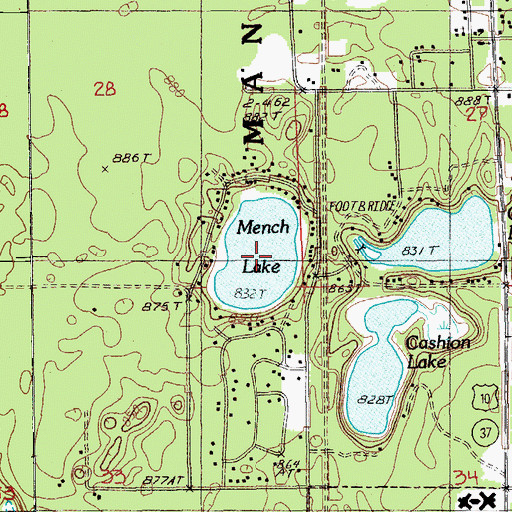 Topographic Map of Mench Lake, MI