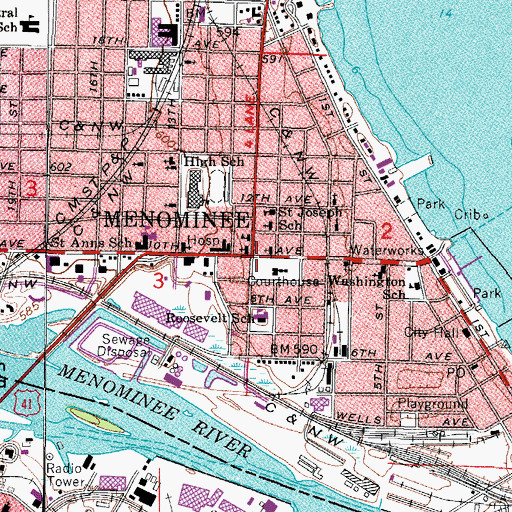 Topographic Map of Menominee, MI
