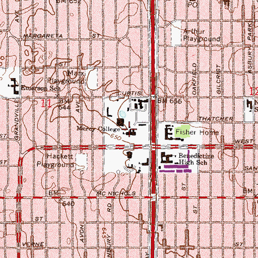 Topographic Map of Mercy College, MI