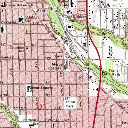 Topographic Map of Mercy Hospital, MI