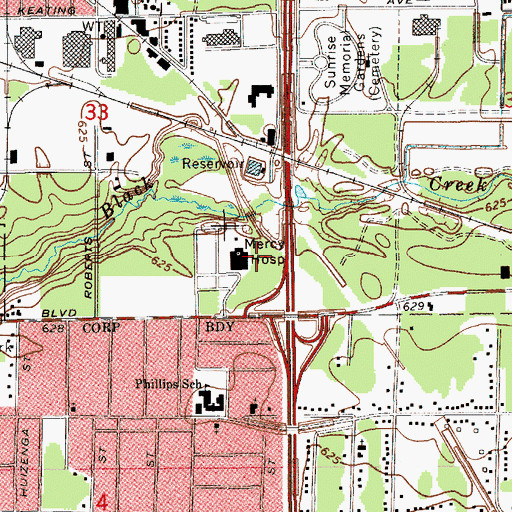Topographic Map of Mercy Hospital, MI