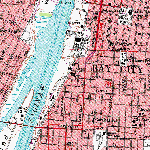 Topographic Map of Mercy Hospital, MI