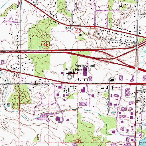 Topographic Map of Mercywood Hospital, MI