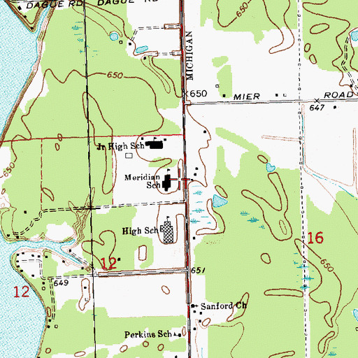 Topographic Map of Meridian School, MI