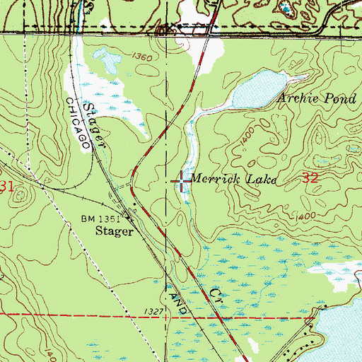 Topographic Map of Merrick Lake, MI