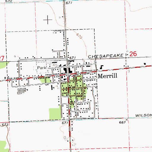Topographic Map of Merrill, MI