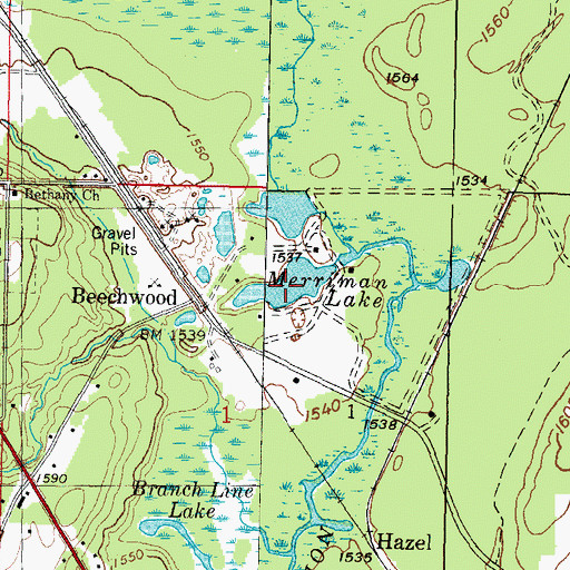 Topographic Map of Merriman Lake, MI
