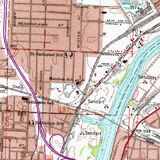 Topographic Map of Mershon School, MI