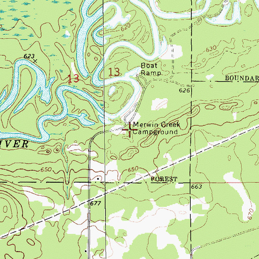 Topographic Map of Merwin Creek Campground, MI