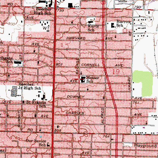 Topographic Map of Messer School, MI