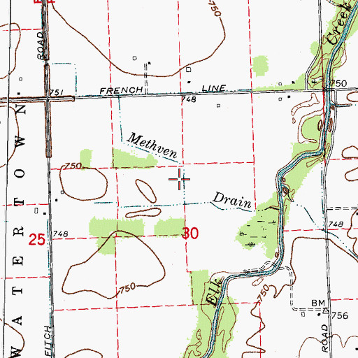 Topographic Map of Methven Drain, MI