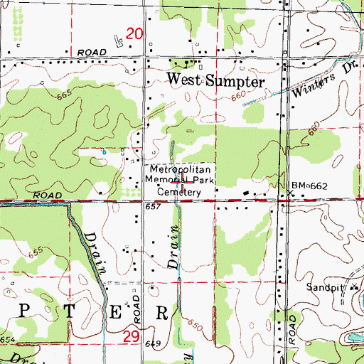 Topographic Map of Metropolitan Memorial Park, MI
