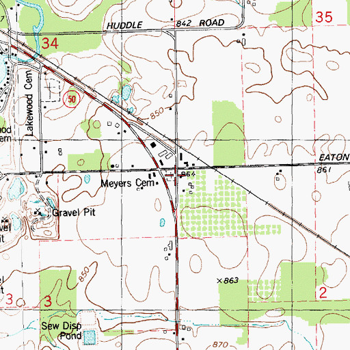 Topographic Map of Meyers Cemetery, MI