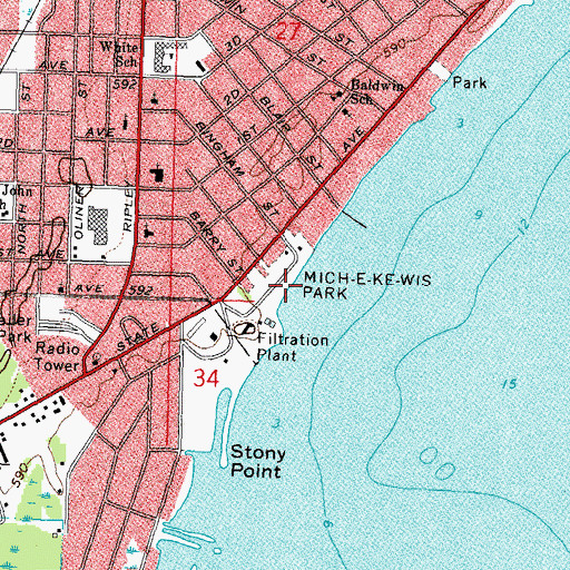 Topographic Map of Mich-E-Ke-Wis Park, MI
