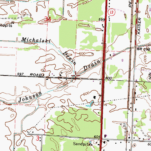 Topographic Map of Michalski Drain, MI