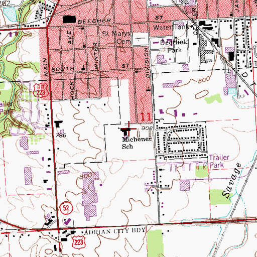 Topographic Map of Michener School, MI