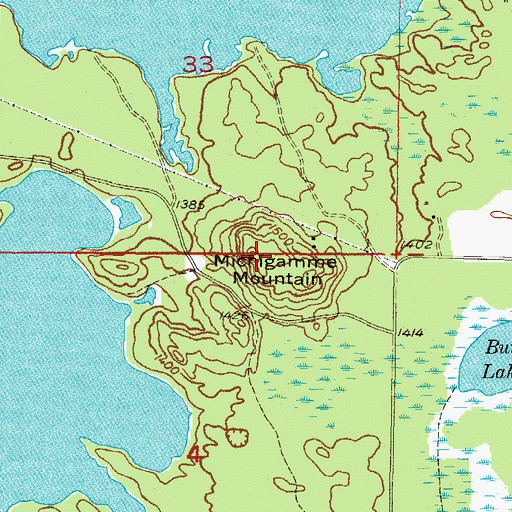 Topographic Map of Michigamme Mountain, MI