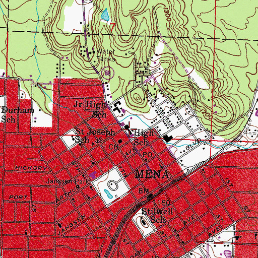 Topographic Map of Mena Middle School, AR