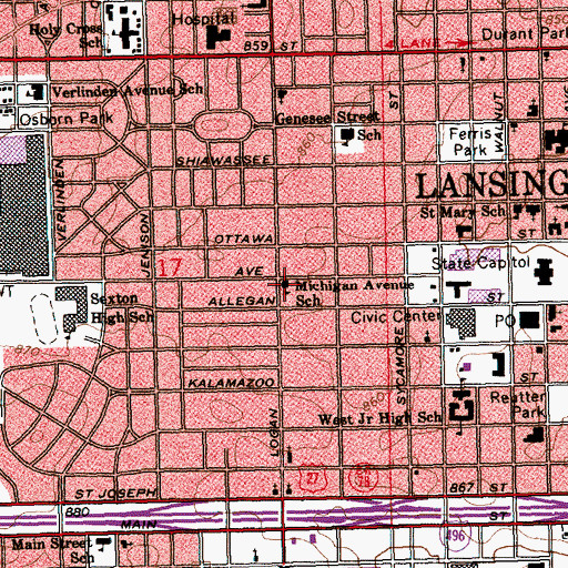 Topographic Map of Michigan Avenue School, MI