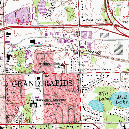 Topographic Map of Michigan Oak School, MI