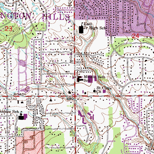 Topographic Map of Middle Belt School, MI