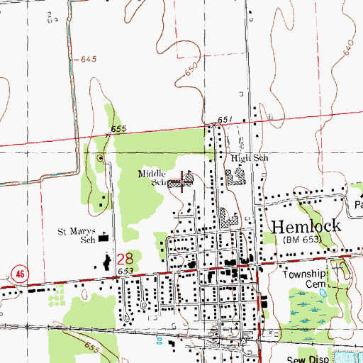 Topographic Map of Middle School, MI
