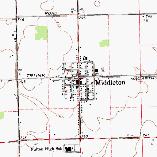 Topographic Map of Middleton, MI