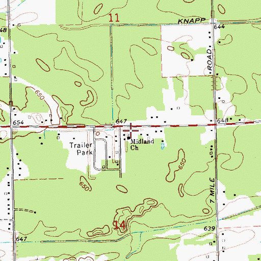 Topographic Map of Midland Church, MI