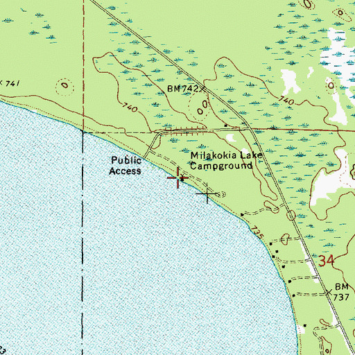 Topographic Map of Milakokia Lake Campground, MI