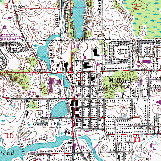 Topographic Map of Milford, MI