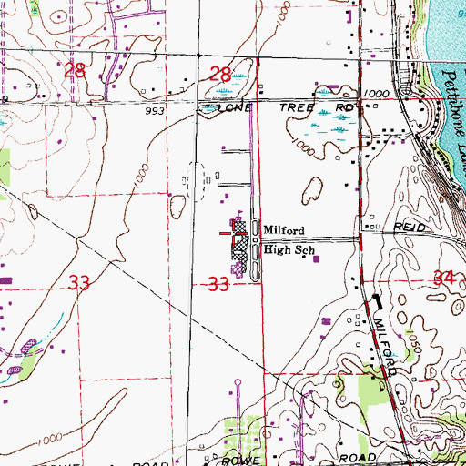 Topographic Map of Milford High School, MI