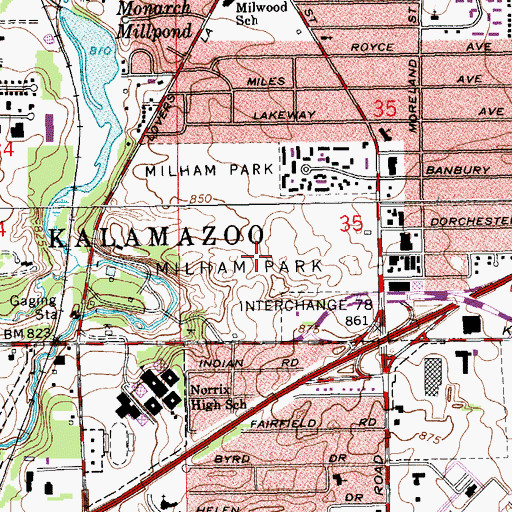 Topographic Map of Milham Park, MI