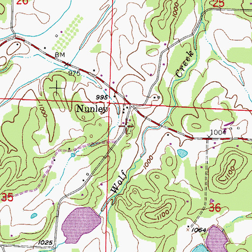 Topographic Map of Nunley Cemetery, AR