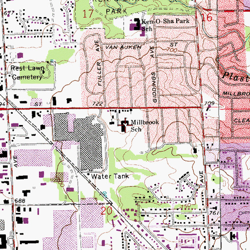 Topographic Map of Millbrook School, MI