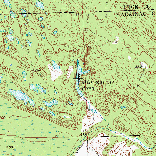 Topographic Map of Millecoquins Pond, MI