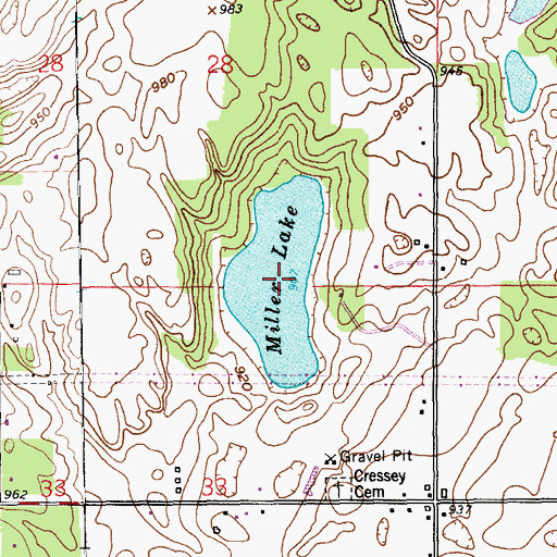 Topographic Map of Miller Lake, MI
