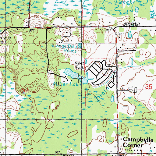 Topographic Map of Miller Lake, MI