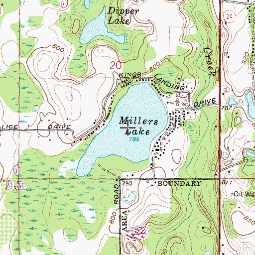 Topographic Map of Millers Lake, MI